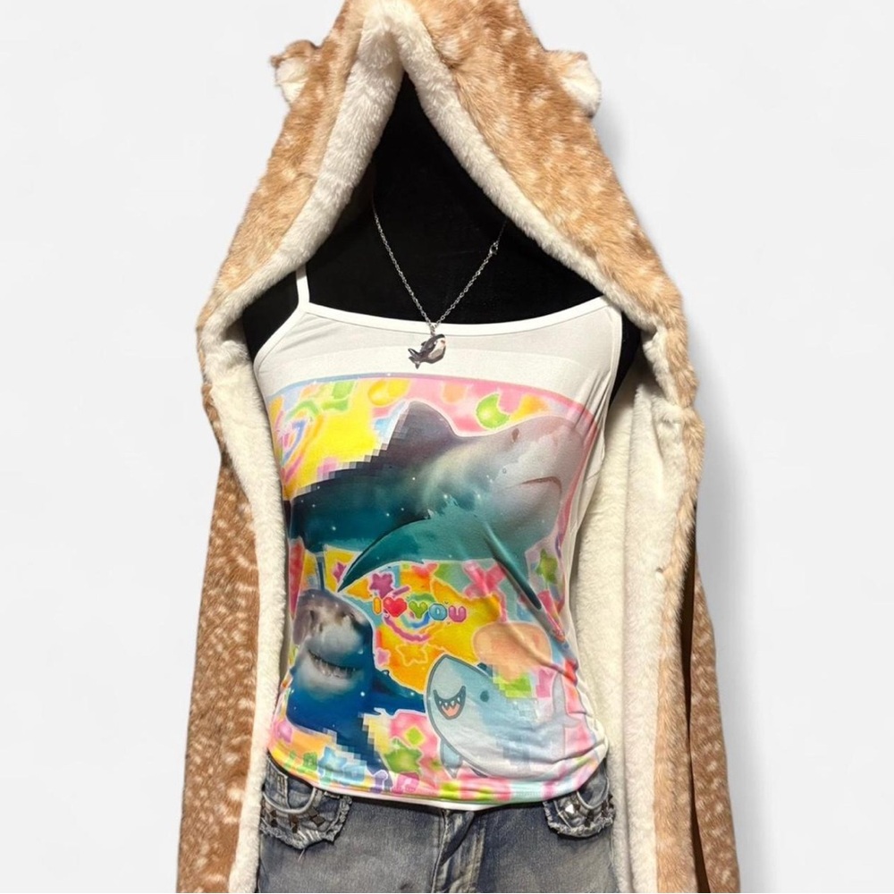 Colorful Kawaii Shark Print Women's Tank Top